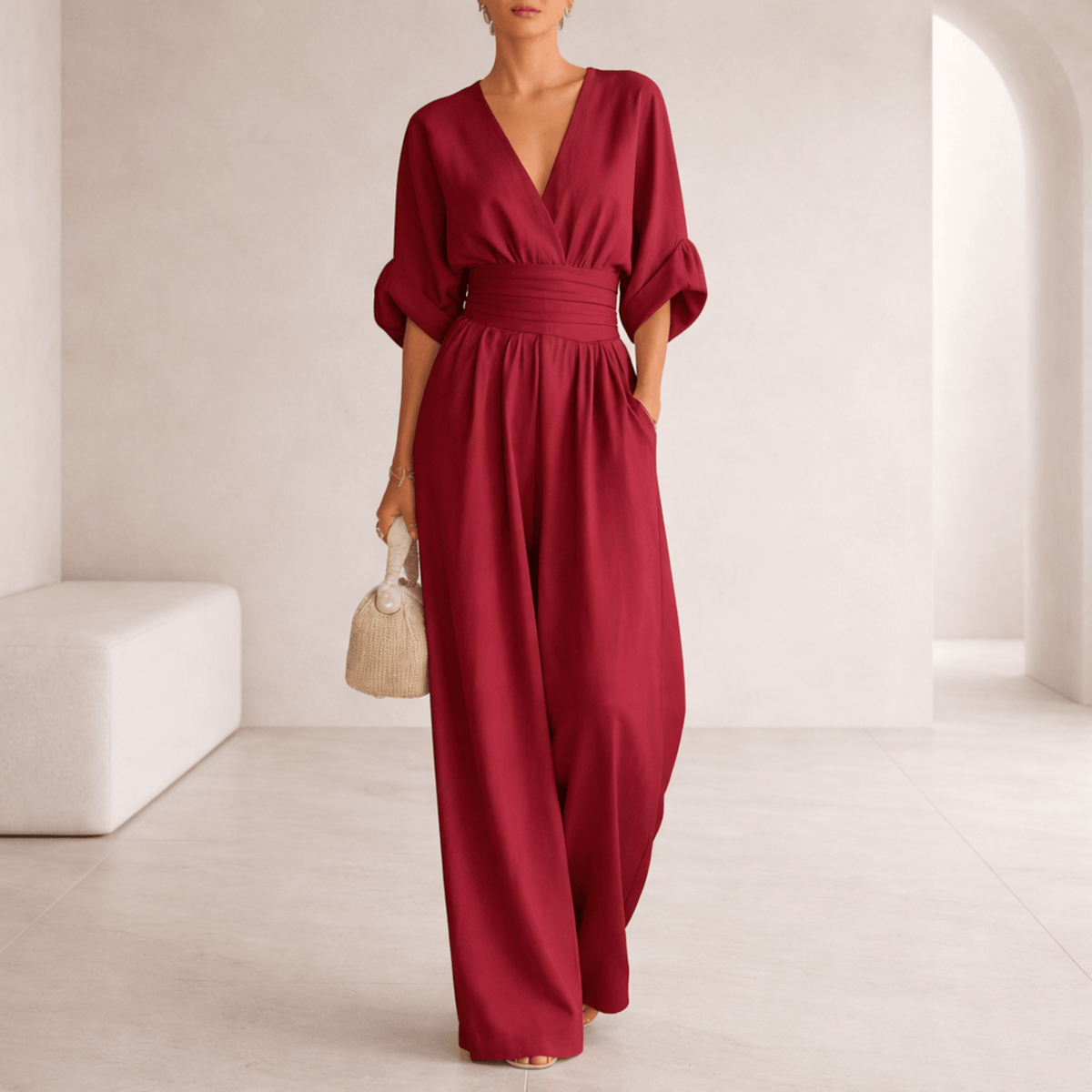 Elira | Essential V-Neck Wide-Leg Jumpsuit