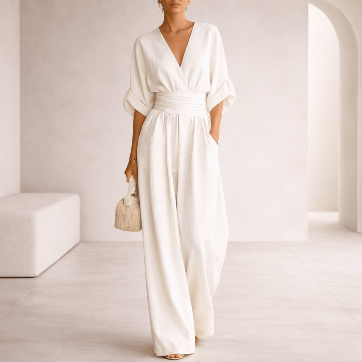 Elira | Essential V-Neck Wide-Leg Jumpsuit